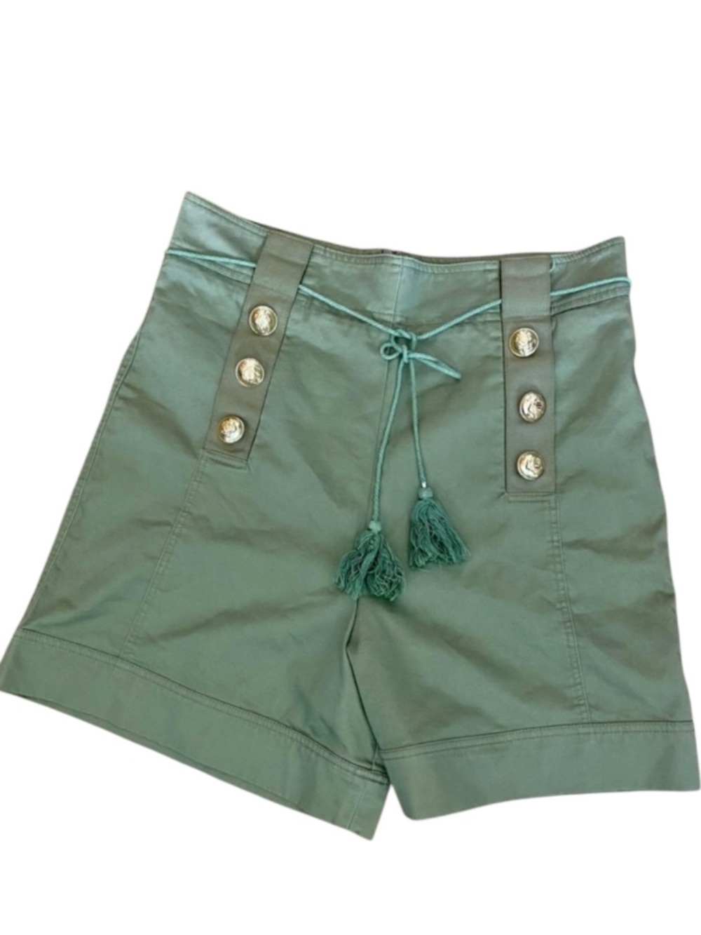 Alberto Makali Olive High Rise Military Safari Shorts Gold Crest Buttons Sz 6